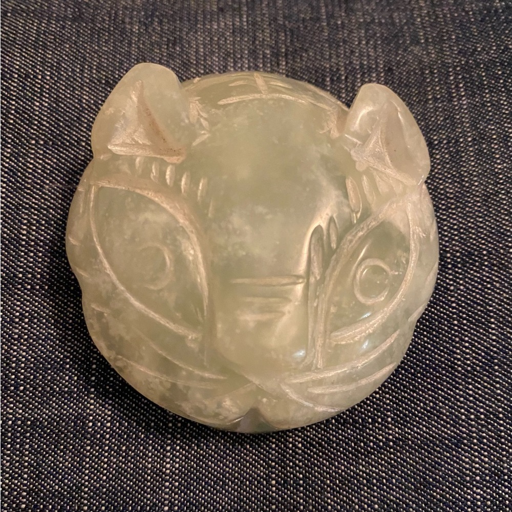 Vintage Jade Carved Cat Belt/Scarf Buckle